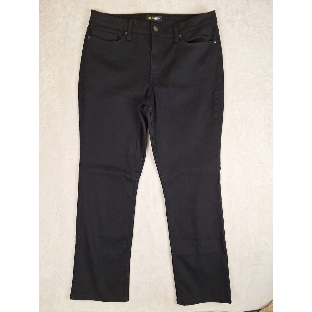 Lee Jeans Womens 16 Medium Solid Black Regular Straight Leg Mid Rise 34x30